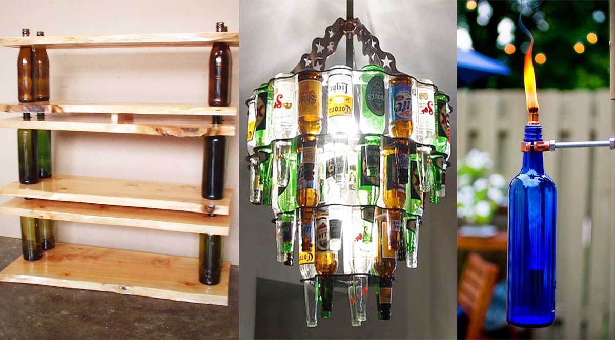 repisa con botellas recicladas