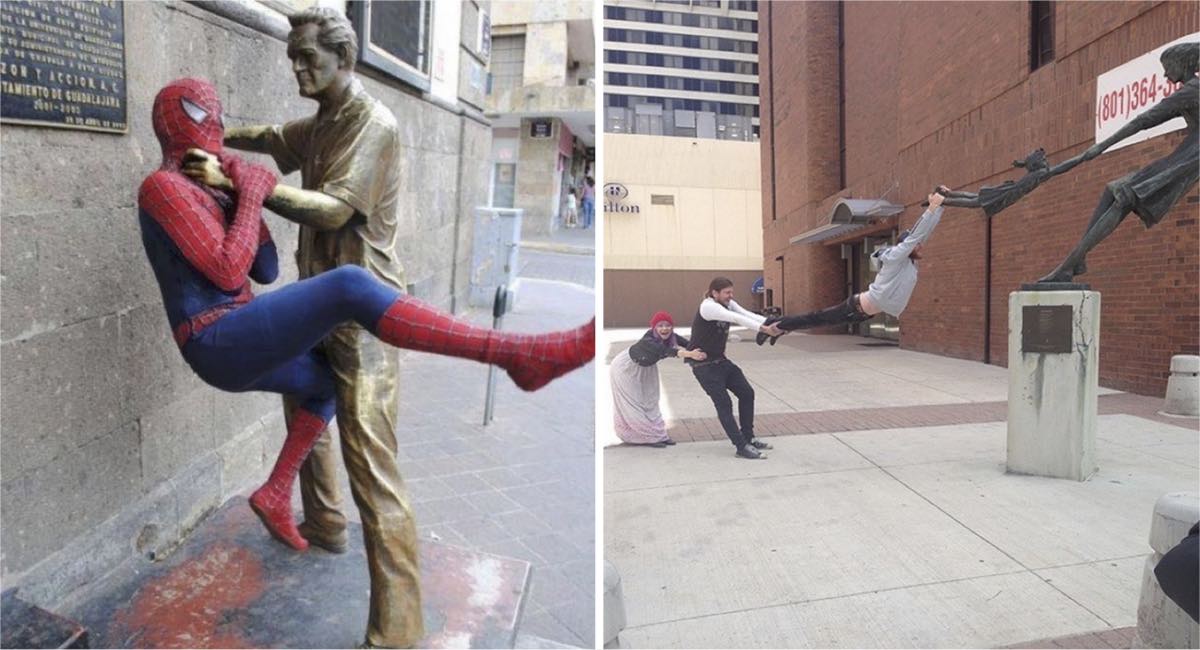 13 Comicas Fotografias De Personas Posando Con Estatuas No Tuvieron Verguenza Alguna Al Tomarlas Upsocl