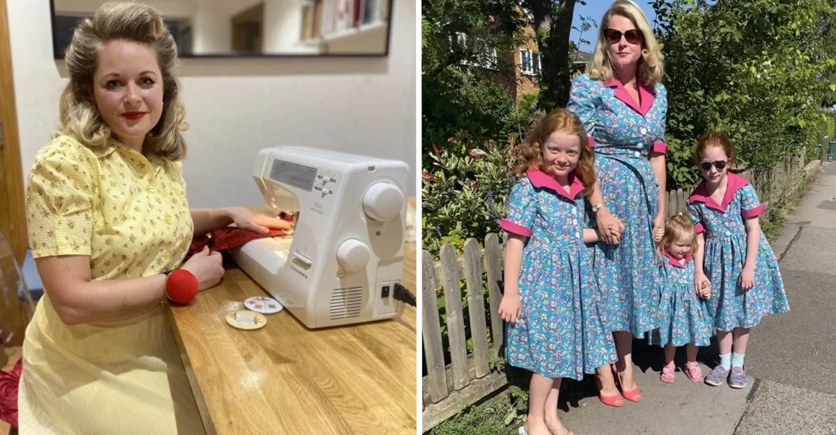 Madre confecciona elegantes vestidos de los 50s con manteles y cortinas. Le  da glamour a su familia | Upsocl