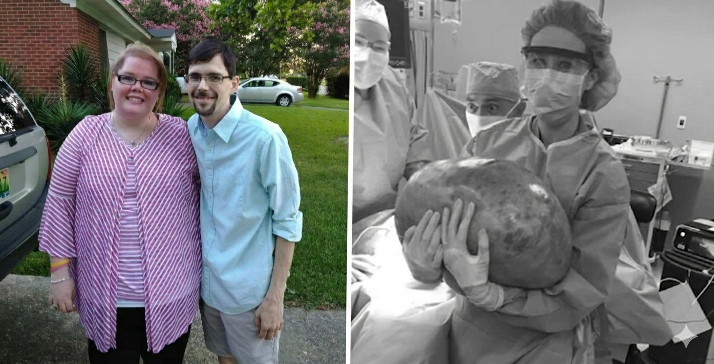 Woman after surgery for 22 kg ovarian cyst, previously misdiagnosed as weight gain